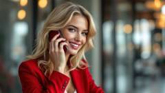 гарна блондинка зі смартфоном