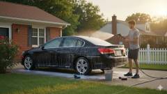 парень моет машину