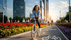 девушка едет на велосипеде